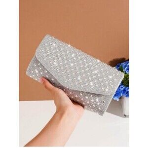 NWT Silver Bling Evening Purse with Detachable Silver Tone Chain Shoulder Strap